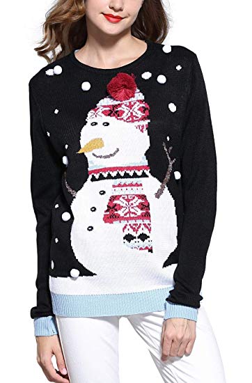 daisysboutique Women's Christmas Cute Snowman Snowflake Knitted Sweater Girl Pullover
