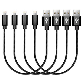 4 Pack USB Lightning Cable Short 0.6ft Durable Nylon Braided Black for Apple iPhone iPad iPod Beats Pill  Charger Cord by Artchros