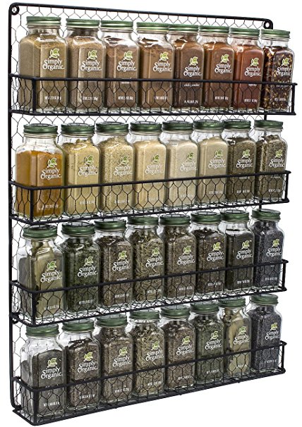 Sorbus Organizer [4 Tier] Country Rustic Chicken Herb Holder, Wall Mounted Storage Rack, Great for Storing Spices, Household Items and More (Black)