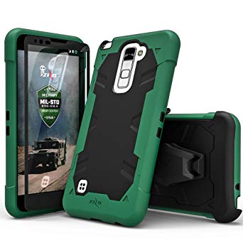 Zizo Proton Series Compatible with LG Sylo 2 Case Military Grade Drop Tested with Tempered Glass Screen Protector, Holster, Kickstand Green Black