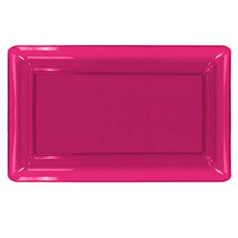 Party Essentials N121829 Heavy Duty Brights Plastic Rectangular Tray, 12" Length x 18" Width, Neon Pink (Case of 6)