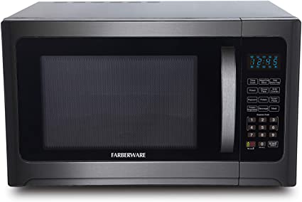 Farberware Black FMO12AHTBSG 1.2 Cu. Ft. 1100-Watt Microwave Oven with Grill with ECO Mode and LED Lighting, Black Stainless Steel