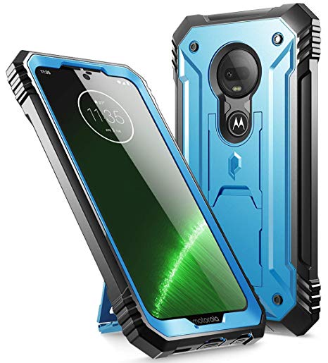 Moto G7 Rugged Case with Kickstand, Poetic Full-Body Dual-Layer Shockproof Protective Cover, Built-in-Screen Protector, Revolution Series, Case for Motorola Moto G7 and Moto G7 Plus (2019), Blue