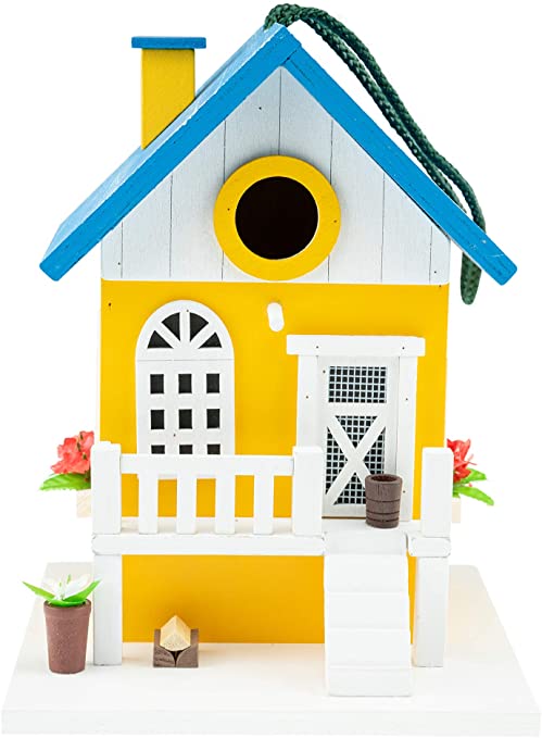 Clever Creations Bird Haus Yellow Wooden Hanging Bird House Outdoor Decoration