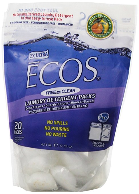 Earth Friendly Products Laundry Detergent Packs Free and Clear, 17.98 Ounce