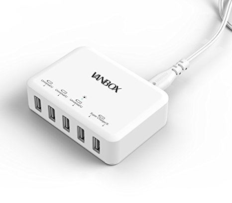 VanBox® 40W (5V8A) 5-Port USB Super Charger Desktop Charger With Smart IC Technology for iPhone 6 Plus 5S 5C 4S, iPad Air mini, Galaxy S5 S4 S3, Note 3 Note 2, Tablets, HTC, Nexus and More (White)
