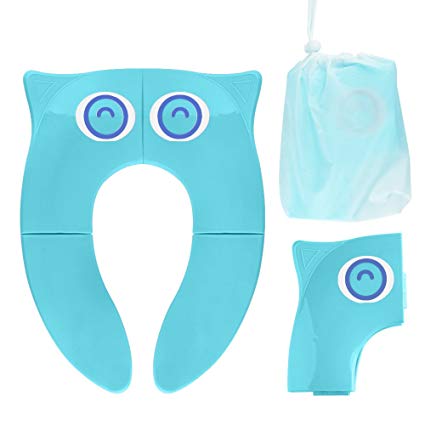 Portable Potty Seat on Toilet, Opret Foldable Travel Potty Training Seat with Large Non Slip Silicone Pads Reusable, for Toddlers Boys Girls with Carrying Bag, Blue