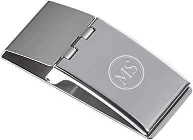 Visol Andrew Chrome Plated Stainless Steel Money Clip with Clamp Shut Lid With Free 2 Initial Engraving