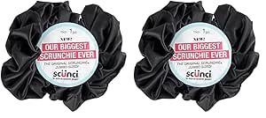 Scunci by Conair The Original Scrunchie Jumbo Size in Washable Black Nylon Silk-Like Fabric, Perfect for Wrist-to-Hair Versatility, 1 Count (Pack of 2)