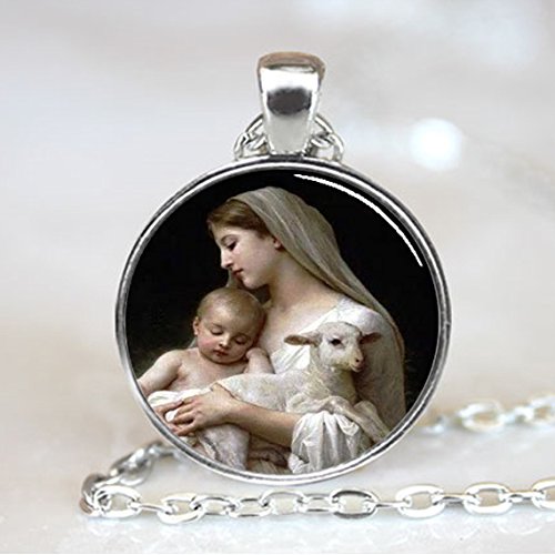 Nativity Virgin Mary Pendant, Christmas Pendant , Religious Necklace , Silver (PD0536SL)