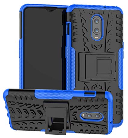 OnePlus 6T Case, Yiakeng Dual Layer Shockproof Wallet Slim Protective with Kickstand Hard Phone Cases Cover for OnePlus 6T (Blue)