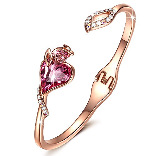 QIANSE "Rose Lover" Rose Gold Bangle Bracelets Made with Swarovski Crystals, Promise of love!