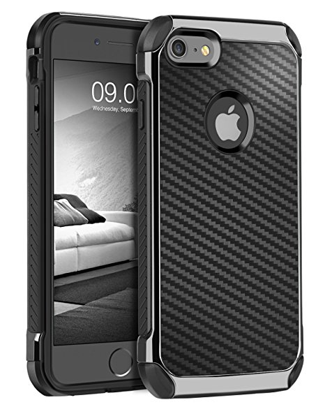 iPhone 6S Plus Case, iPhone 6 Plus Case, BENTOBEN 2 in 1 Slim Hybrid Hard PC Laminated with Carbon Fiber Texture Chrome Shockproof Protective Case for iPhone 6S Plus/iPhone 6S Plus, Gray/Black