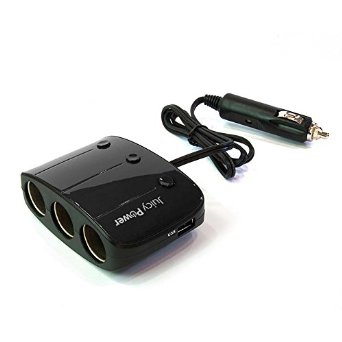 Juicy Power 3-socket Car Cigarette Power Splitter & Adapter with Dual USB Ports - Black (AVLT-CH10-S1)