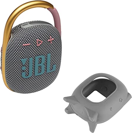 JBL Clip 4 Waterproof Wireless Bluetooth Speaker Bundle with Deluxe CCI Protective Silicone Carrying Sleeve and Built in Stand (Gray)