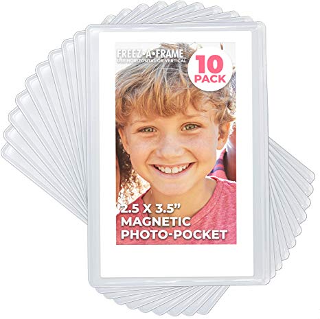 Clear Magnetic Picture Frames for Refrigerator, 2.5 x 3.5 (Wallet size) Pack of 10, Freez-A-Frame
