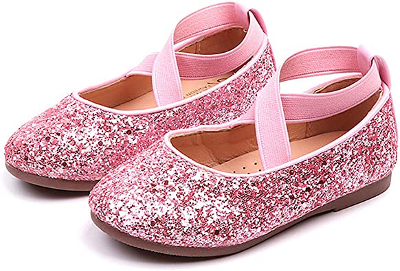 PrettyQueen Toddler Little Girls Glitter Dress Shoes Slip On Ballet Mary Jane Flats for Princess Wedding Party School