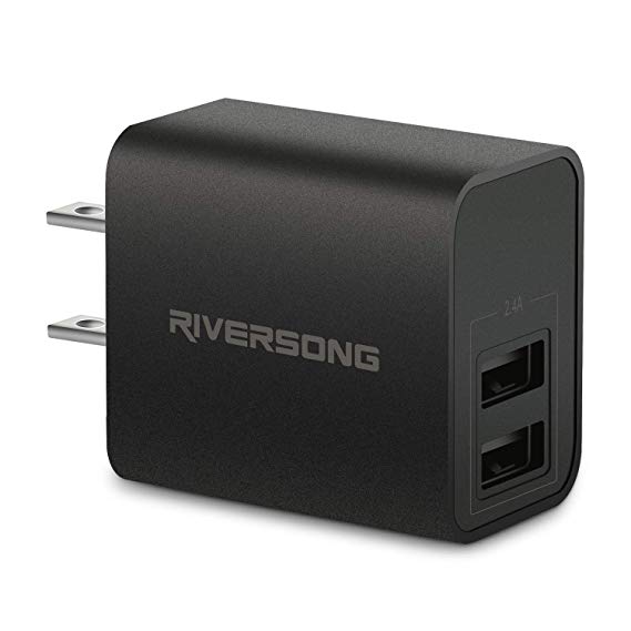 USB Wall Charger, RIVERSONG 2.4A Dual Port Charger Outlet Quick Plug Home Travel Power Adapter Cube Compatible with Phone XS/8/7/7 Plus, 6s/6s Plus, Samsung Galaxy S7 S6, HTC, LG, Table, Android