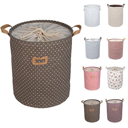 DOKEHOM DKA0811BN Round Cotton Linen Laundry Basket, Available in 8 Colours (Brown)