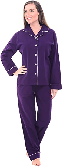 Alexander Del Rossa Women's Warm Flannel Pajama Set, Long Button Down Cotton Pjs