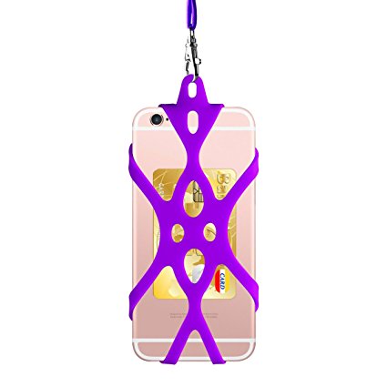 Rocontrip Silicone Case Phone Holder with Detachable Lanyard Strap for iPhone 7 6S iPhone 6S Plus,Samsung, 4.0-5.5 inch (Purple)