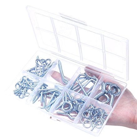 77PCS Eye Bolt and Eye Hook Assortment Zinc Screw in Hooks with Square Bend Hook