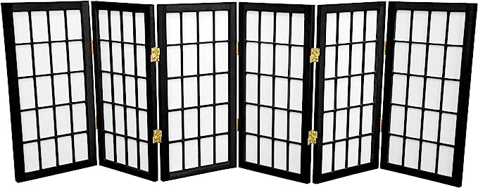 2 ft. Short Desktop Window Pane Shoji Screen - Black - 6 Panels