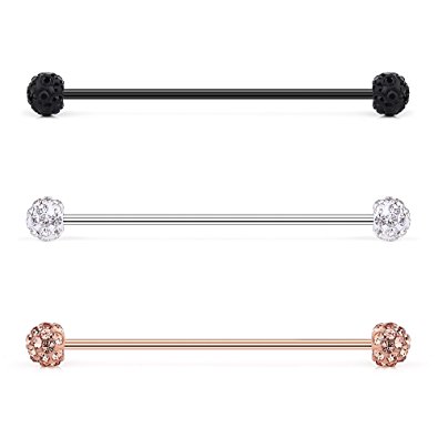 Ruifan 16G Mix Color Stainless Steel Industrial Barbell Earring Cartilage Body Piercing Jewelry 1 1/2 Inch(38mm)