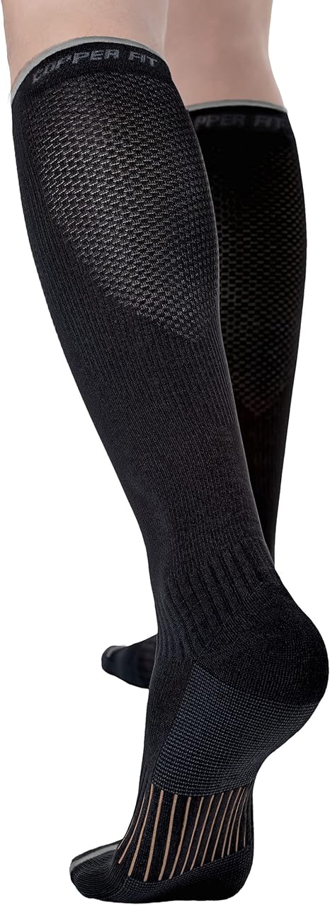 Copper Fit Energy Unisex Easy-On/Easy-Off Knee High Compression Socks, Black, Small-Medium