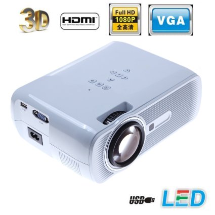 LightInTheBox 3D Full HD 3000 Lumens Smart Projector 3LED Technology DVB-T, TV, HDMI , SD TF Card Slot, USB, VGA Port, 3-in-1 AV In, 3.5mm Stereo Jack