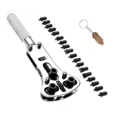 BlingKingdom - Wrench Screw Remover Watch Back Case Battery Cover Opener Repair Tool Set Kit 32 mm with Owl Key Chain