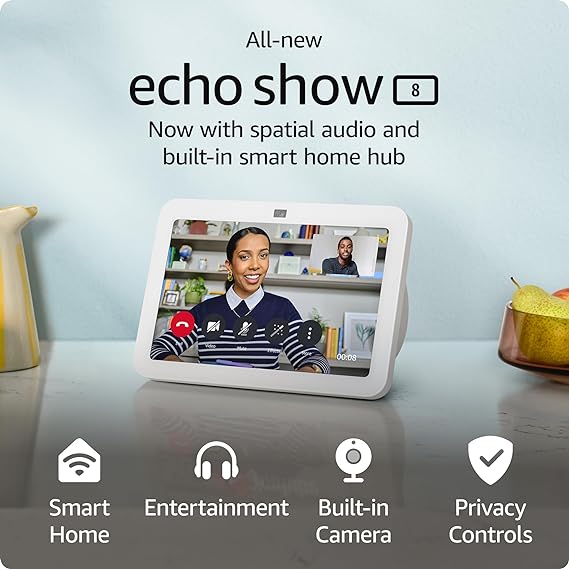 All-New Echo Show 8 (3rd Gen, 2023 release) | With Spatial Audio, Smart Home Hub, and Alexa | Glacier White