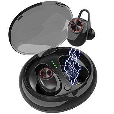 Bluetooth Earbuds,Lstiaq Bluetooth 5.0 True Sports Earphone 3D Stereo Sound Headphones, IPX6 Sweat Proof Earphones Built-in Microphone for Running, and Charging Case-Black (Bluetooth 5.0)