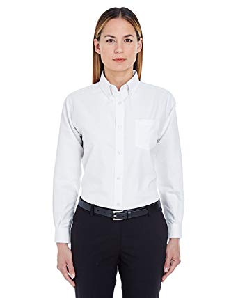 UltraClub Women's Wrinkle-Free Long Sleeve Oxford Shirt