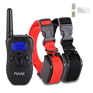 PetAZ Dog Training Collar With Remote Rechargeable & Rainproof LCD Screen 330 Yard Beep/Vibration/Shock Electric Train Collars For Small,Medium,Large Pets&Dogs