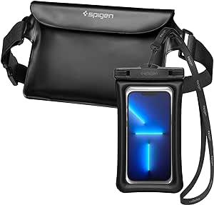 Spigen Aqua Shield Lot de 2 Pochette Flottante et Sac Etanche Imperméable Certifiée IPX8 - Noir