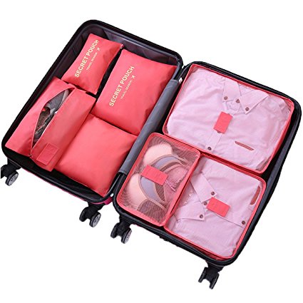 7 Set Packing Cubes - WantGor Travel Luggage Organizer Storage Bags Compression Pouches (7Set Big Watermelon Red)