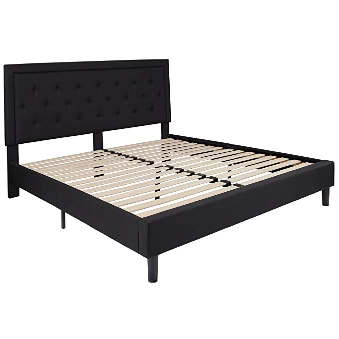 Flash Furniture Roxbury Tufted Upholstered King Size Platform Bed in Black Fabric