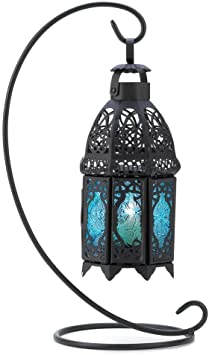 Gifts & Decor Night Hanging Table Lantern Candle Holder, Sapphire