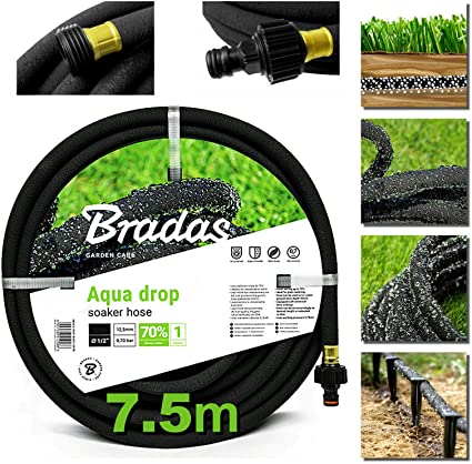 Bradas Soaker Hose, Water-saving sprinkler hose, Porous Irrigation Soaker Lawn & Garden Watering Hose, Leaky Garden Irrigation System Thick Wallet (7.5m with connectors)
