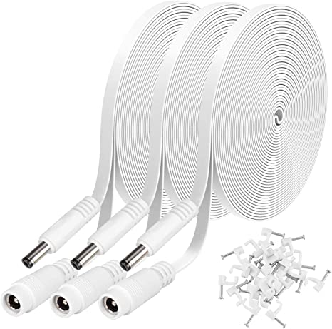 3 Pack DC Power Extension Cable 20ft 2.1mm x 5.5mm Compatible with 12V DC Adapter Cord for CCTV IP Camera, LED, Car - White