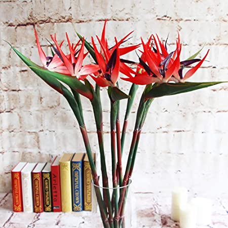 Warmter 32.5 Inch Large Elegant Bird of Paradise Artificial Flower for Home Office 3 Pcs (Red)