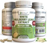 Best 100 Pure White Mulberry Leaf Extract Premium 1000mg  Natural High and Low Blood Sugar Control and Weight Loss Support Supplement - Fiber Rich Increases Energy 60 Veggie Capsule Pills of 500mg