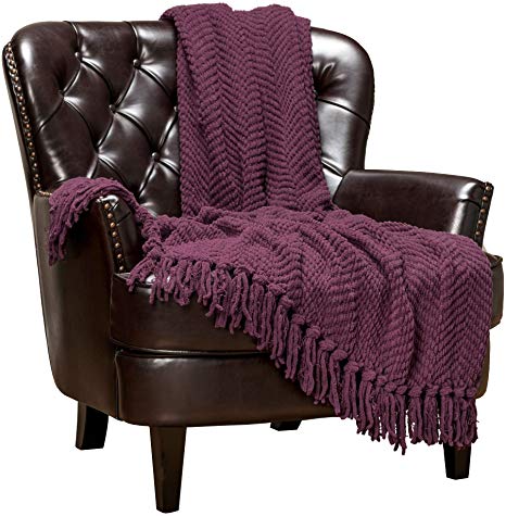 Chanasya Textured Knitted Super Soft Throw Blanket with Tassels Warm Cozy Plush Lightweight Fluffy Blanket for Bed Sofa Chair Couch Cover Living Bed Room Purple Throw Blanket (50"x65")- Aubergine