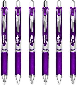 Pentel EnerGel XM BL77 - Retractable Liquid Gel Ink Pen - 0.7mm - 54% Recycled - Violet Ink - Pack of 6