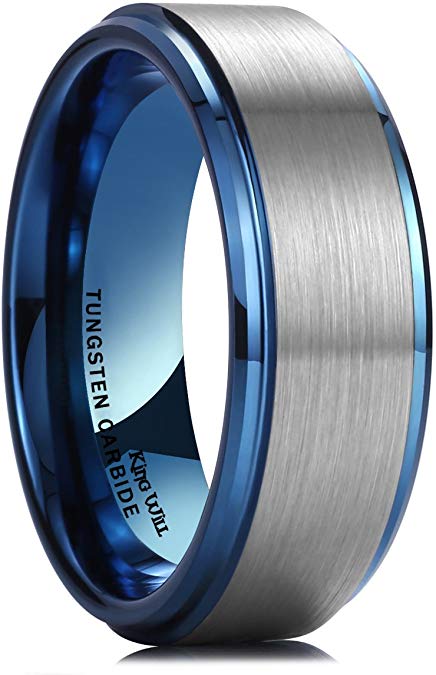 King Will Duo 8mm 10mm Black Brushed Blue Tungsten Carbide Wedding Band Ring Polish Finished Comfort Fit