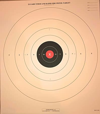 DOMAGRON 25 Yard Timed Slow and Rapid Fire Pistol Target Red Center Variant of The Official NRA Target B-8 T (100 Pack)