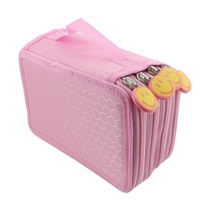 Huhuhero 72-slot Pink Multi-layer Pencil Holder Organizer Colored Pencils Pouch Stationary Box Portable Makeup Cosmetic Case Bag With Zipper for Girls Adults for Art School Office for Travel