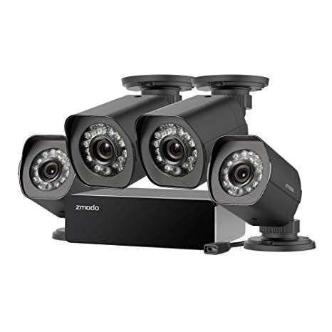 Zmodo 4 Pack FULL HD 1080P Outdoor sPoE Security Camera w/8CH sPoE Repeater for Power & Data Transmission, Remote Monitoring, (NVR not Included)-[FREE 6-Month Cloud Service for Recording]