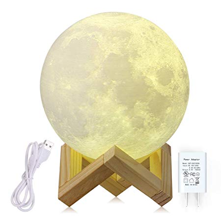 Moon Lamp, CPLA 2 Colors LED 3D Print Moon Light with Stand Touch Control and USB Rechargeable, Seamless Moon Light Lamps Night Lights for bedrooms【Diameter 4.8 INCH】